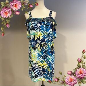 Rose & Olive Tropical Print Off-Shoulder mini Dress size medium